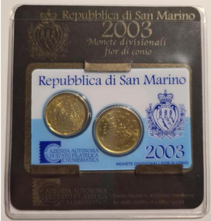 Coincard (in houder) San Marino 20 & 50 cent 2003, Postzegels en Munten, Munten | Europa | Euromunten, Overige waardes, San Marino
