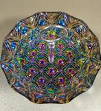 VINTAGE IRISEREND GLAZEN SCHAAL OP VOET ZILVER/MEERKLEURIG, Huis en Inrichting, Woonaccessoires | Schalen en Manden, Schaal, Verzenden