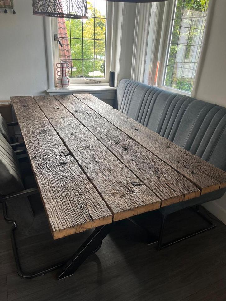 Robuuste wagonplanken tafel 200x90, Huis en Inrichting, Tafels | Eettafels, Gebruikt, 50 tot 100 cm, 150 tot 200 cm, Vier personen