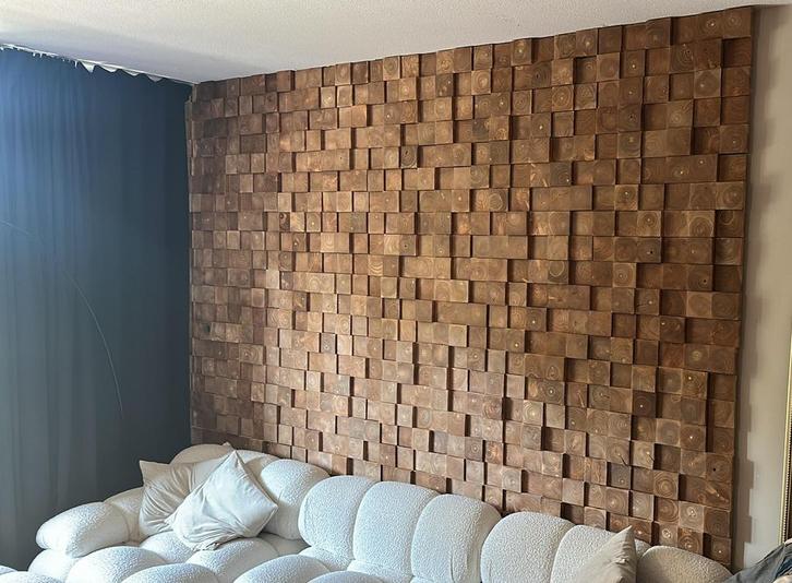 Acacia hout wandpanelen 60x60 (25 stuks), Huis en Inrichting, Stoffering | Behang, 25 tot 50 m², Ophalen