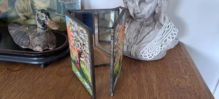 Antieke Drieluik Reisspiegel, Antiek en Kunst, Curiosa en Brocante, Ophalen of Verzenden