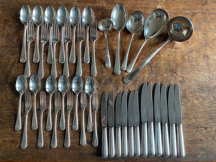 Zilfapleet compleet 6p. verzilverd bestek, rondfilet/prinses, Huis en Inrichting, Keuken | Bestek, Zo goed als nieuw, Rvs of Chroom