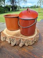 Emaille pot en kannetje bruin, Ophalen of Verzenden