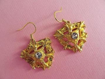 jwg Vintage 90s oorbellen geel emaille goud klr strass steen beschikbaar voor biedingen