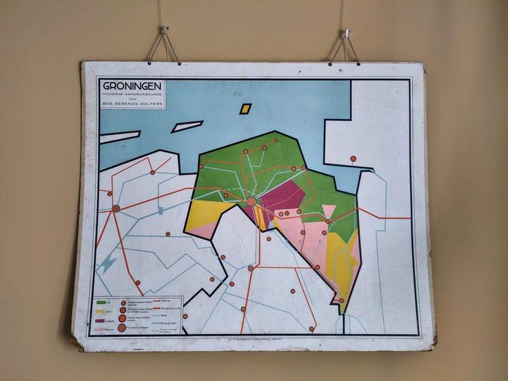Zeldzame schoolplaat Groningen 1933 - Moderne Aardrijkskunde, Antiek en Kunst, Antiek | Schoolplaten, Aardrijkskunde, Ophalen