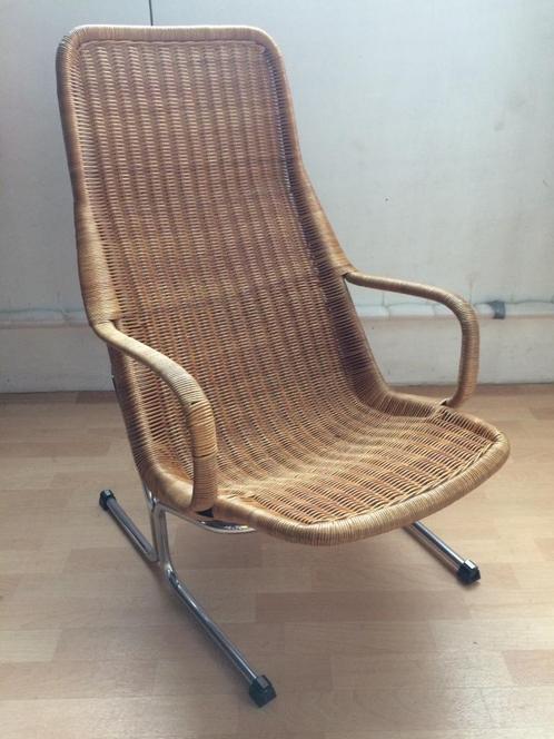 Fauteuil pitriet chroom, Huis en Inrichting, Fauteuils, Gebruikt, Metaal, Riet of Rotan, 50 tot 75 cm, Minder dan 75 cm, Ophalen