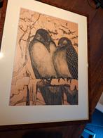 Japanse houtsnede van twee vogels, Ophalen of Verzenden