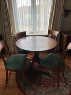 Ronde antieke eettafel 1m + 4 stoelen, Ophalen, Gebruikt, 100 tot 150 cm, Rond