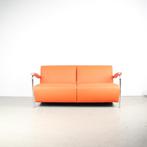 1x Leolux Scylla 2 Zits Bank Oranje/Wit Leer – Chroom, Niet ingevuld, 150 tot 200 cm, Niet ingevuld, Tweepersoons
