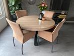 Ronde Eettafel Eikenhout/Metaal - 130cm ( incl 4 stoelen ), Huis en Inrichting, Tafels | Eettafels, Ophalen, 100 tot 150 cm, Zo goed als nieuw