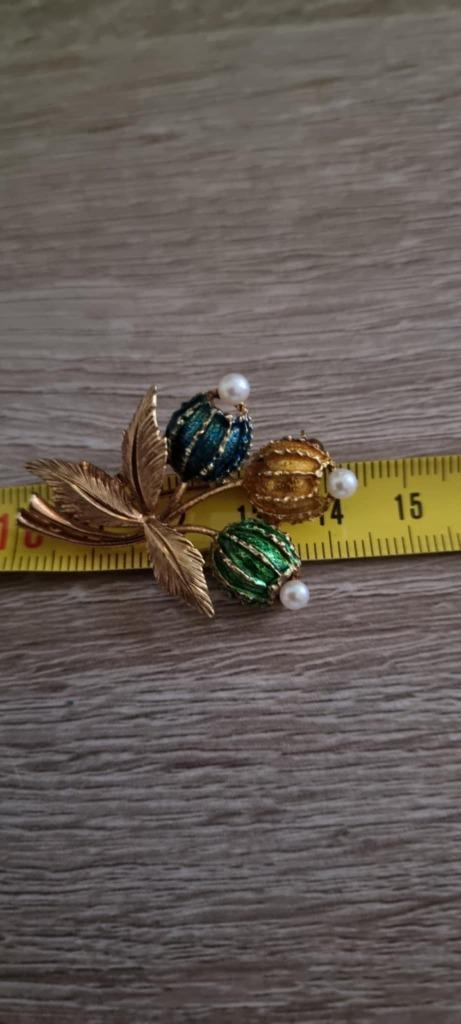 Mooie broche - verguld - merkteken - Amerikaner A* D, Sieraden, Tassen en Uiterlijk, Broches, Zo goed als nieuw, Overige materialen