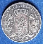 België 5 francs 1869 Km 24 T1, Postzegels en Munten, Munten | België, Zilver, Zilver, Losse munt, Verzenden