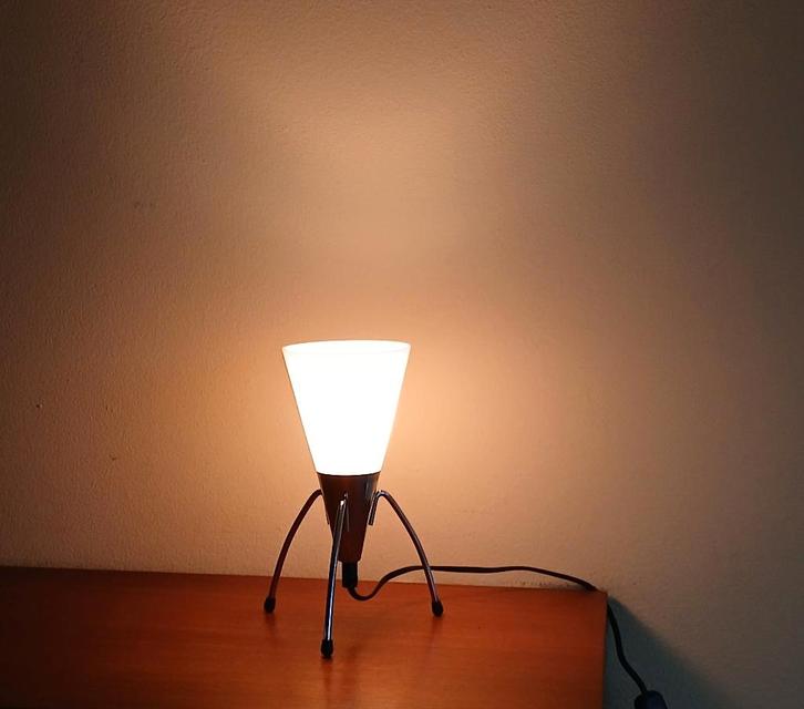 Vintage Space- Age Tafellamp – Rocket, Huis en Inrichting, Lampen | Tafellampen, Gebruikt, Minder dan 50 cm, Glas, Metaal, Ophalen of Verzenden