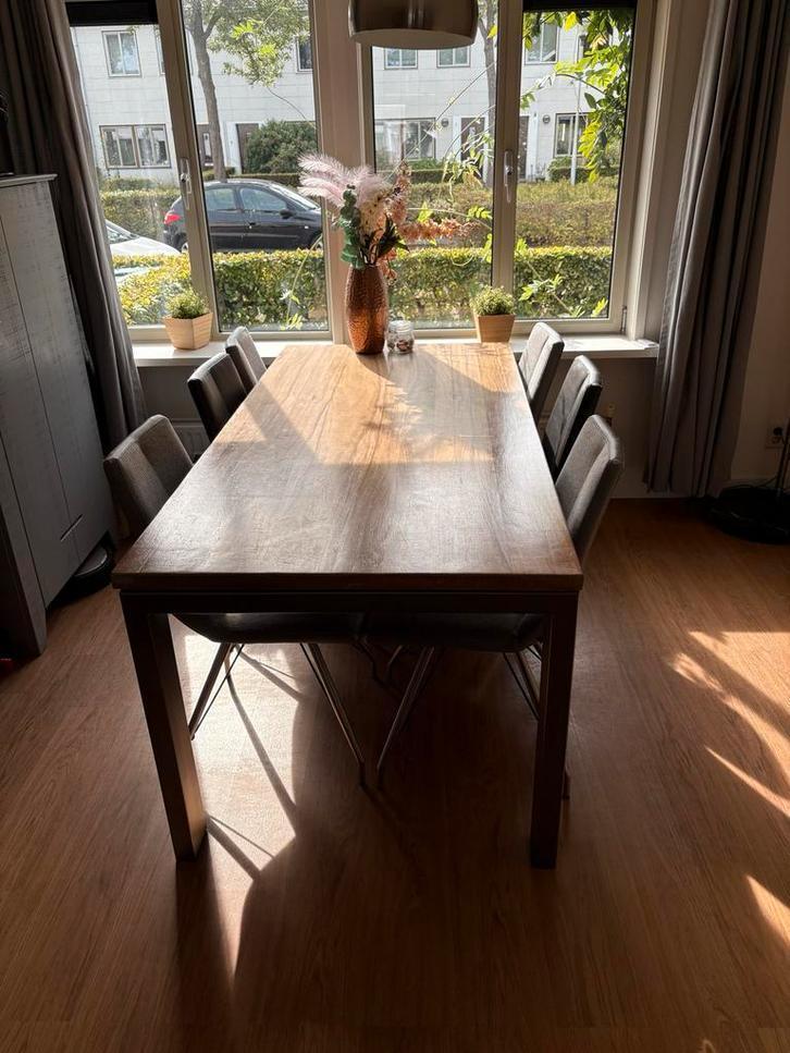 Eettafel met 6 stoelen (Xoon), Huis en Inrichting, Stoelen, Gebruikt, Eén, Metaal, Grijs, Ophalen