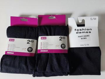 3 nieuwe zwarte panty's, maat 40/42 en S/M.
 beschikbaar voor biedingen