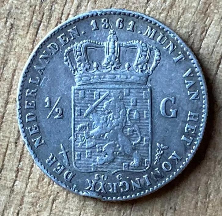 halve gulden 1861 Willem III, Postzegels en Munten, Munten | Nederland, Losse munt, ½ gulden, Koning Willem III, Zilver, Ophalen