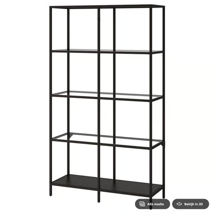 4 stuks VITTSJÖ Stellingkast, zwartbruin/glas 100x175 cm, Huis en Inrichting, Kasten | Stellingkasten, Zo goed als nieuw, Ophalen