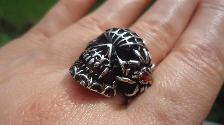 Vanoli 925 zilver biker ring skull doodskop spiderman mt 21, Sieraden, Tassen en Uiterlijk, Ringen, Nieuw, Dame of Heer, 20 of groter