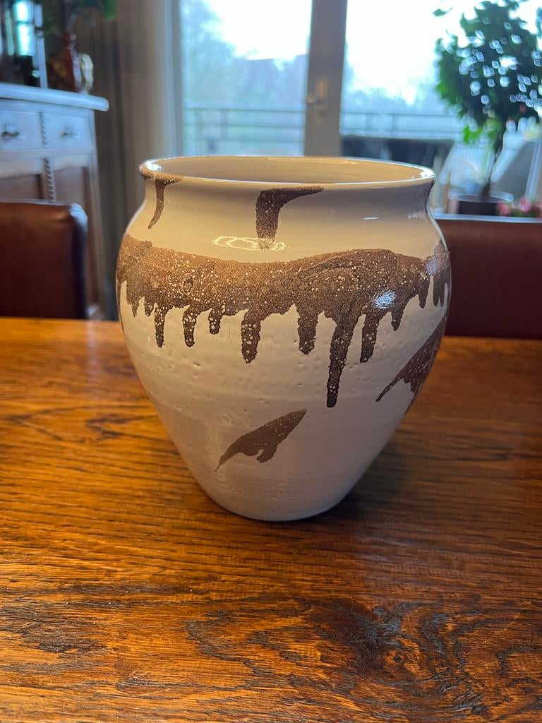 Vintage keramiek vaas in Japanse stijl gesigneerd., Antiek en Kunst, Antiek | Keramiek en Aardewerk, Ophalen of Verzenden