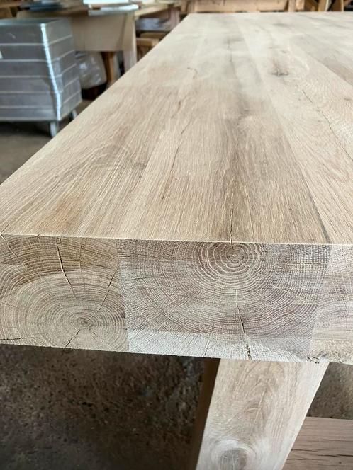 Eikentafel massief  blad met onderstel 240 x 100 x 10 cm dik, Tuin en Terras, Tuintafels, Nieuw, Rechthoekig, Hout, Ophalen