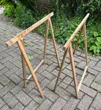 Twee houten schragen 75 cm werkhoogte, Ophalen of Verzenden, Gebruikt, 70 tot 120 cm, Inklapbaar