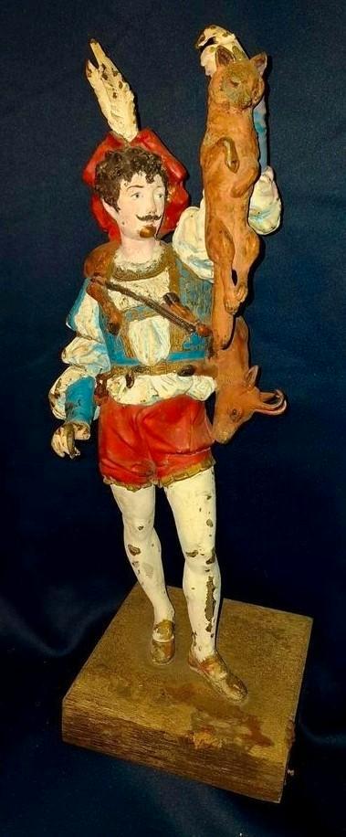 Mooi vintage beeld van een jager met vos en hert, H: 44 cm., Verzamelen, Beelden en Beeldjes, Ophalen of Verzenden