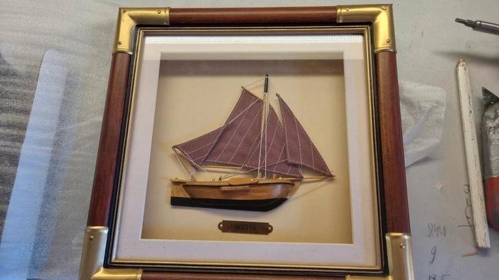 Botter Schip in Lijst, Antiek en Kunst, Kunst | Beelden en Houtsnijwerken, Ophalen of Verzenden