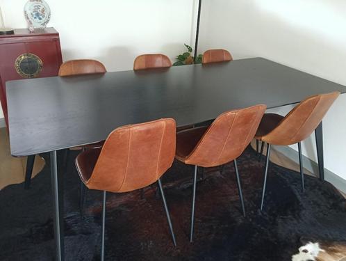 6 eetkamerstoelen in buffel leder ECHT LEER, Huis en Inrichting, Stoelen, Zo goed als nieuw, Vijf, Zes of meer stoelen, Leer, Bruin