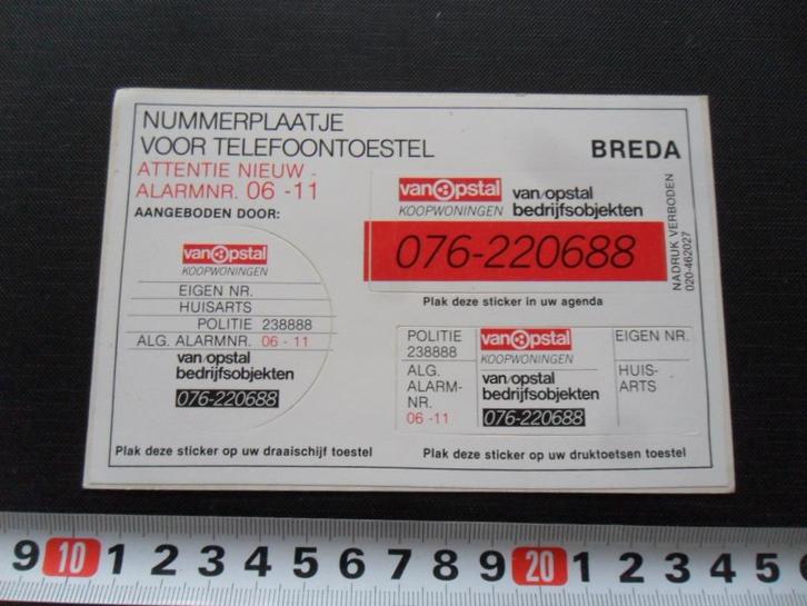 sticker set telefoonnrs breda van opstal koopwoningen alarm, Verzamelen, Stickers, Zo goed als nieuw, Ophalen