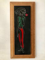 Jaren 60 keramisch wandbord vrouw met roos vintage, Ophalen of Verzenden
