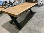 BOOMSTAMTAFEL SUAR MET XPOOT 220CM, 50 tot 100 cm, Vijf personen of meer, Landelijk stoer industrieel, Rechthoekig