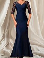 Donkerblauwe Avondjurk met Kant mt 44, Kleding | Dames, Ophalen of Verzenden, Nieuw, Blauw, Galajurk