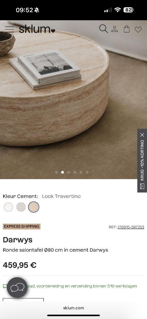 Sklum travertin salon tafel, Huis en Inrichting, Tafels | Salontafels, Zo goed als nieuw, Minder dan 50 cm, 50 tot 100 cm, 50 tot 100 cm