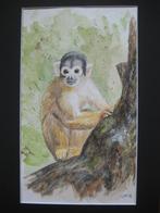 Aquarel Doodshoofd-aapje met passe-partout en lijst, Ophalen, Minder dan 50 cm, Oorspronkelijke maker, Nieuw