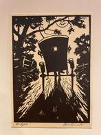 Jeska, Ed (1899-1977) Houtsnede Huifkar, Ophalen of Verzenden