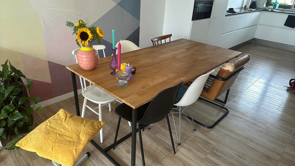 Hippe Eettafel - 185x90 cm, Huis en Inrichting, Tafels | Eettafels, Ophalen, Gebruikt, Eikenhout, 50 tot 100 cm