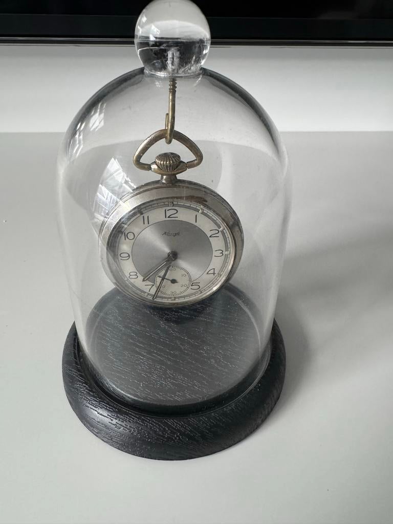Antiek zakhorloge in glazen stolp - Kienzle, Ophalen of Verzenden