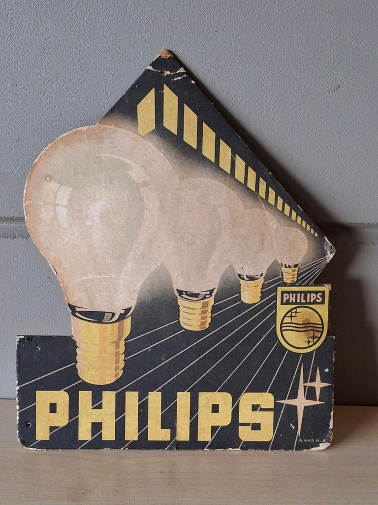 Philips gloeilampen / oud reclamebord van karton, Ophalen of Verzenden, Reclamebord