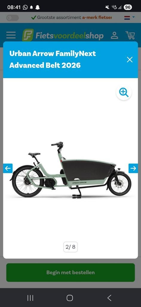 Urban Arrow FamilyNext Advanced Belt 2026 Groen, Fietsen en Brommers, Fietsen | Bakfietsen, Elektrisch, Zo goed als nieuw, 2 kinderen