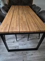 eettafel met metalen onderstel, Overige houtsoorten, Gebruikt, 150 tot 200 cm, Vier personen