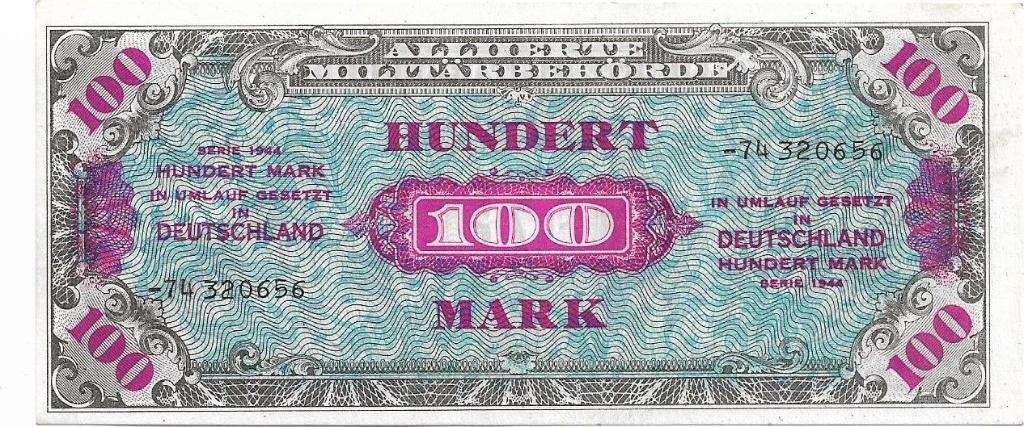Duitsland 100 mark 1944 Geallieerde bezetting, Ophalen of Verzenden, Duitsland, Los biljet