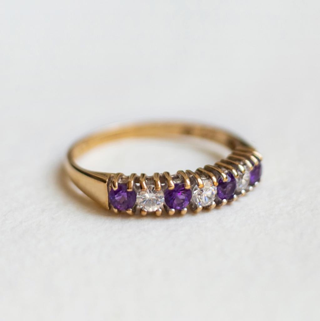 Vintage 9ct goud half eternity ring Amethist & CZ - 17,5, Ophalen of Verzenden, Zo goed als nieuw, 17 tot 18, Met edelsteen