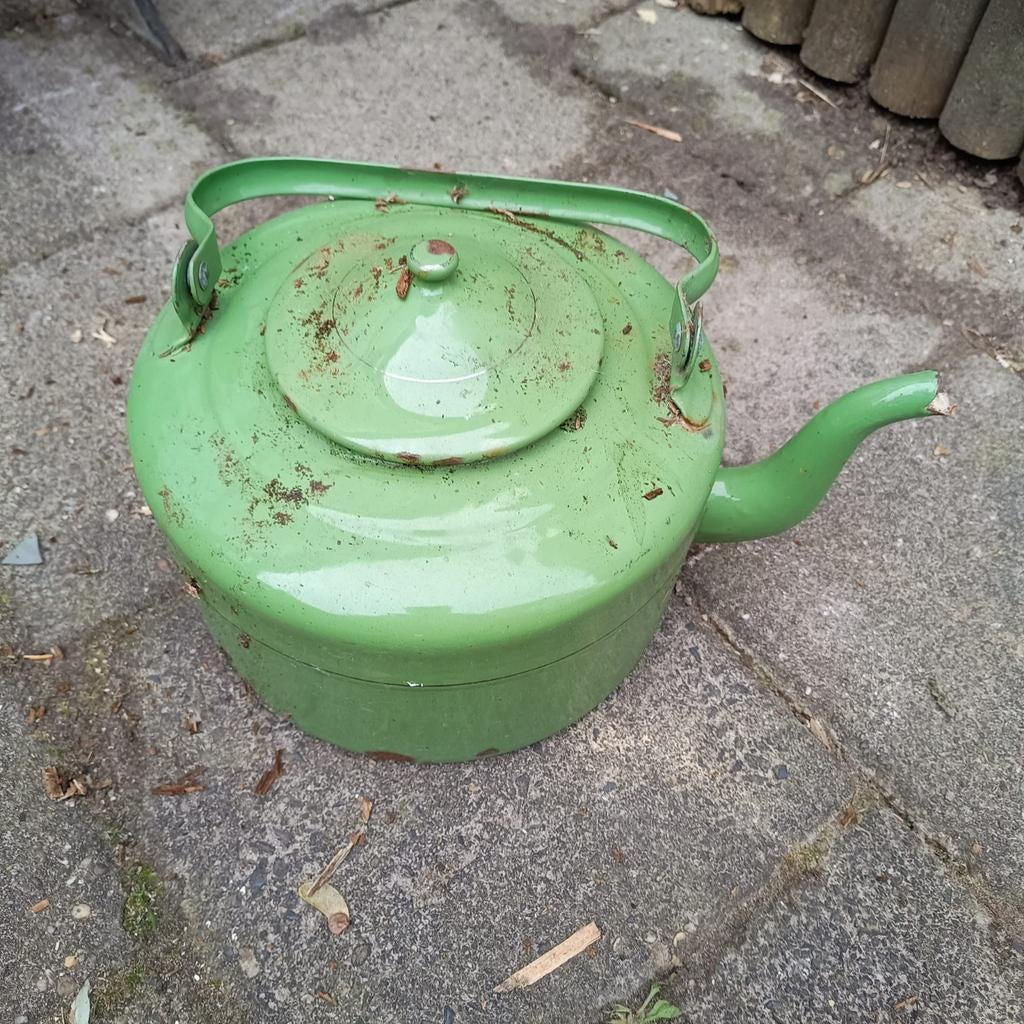 Groene emaille theepot, Antiek en Kunst, Antiek | Emaille, Ophalen