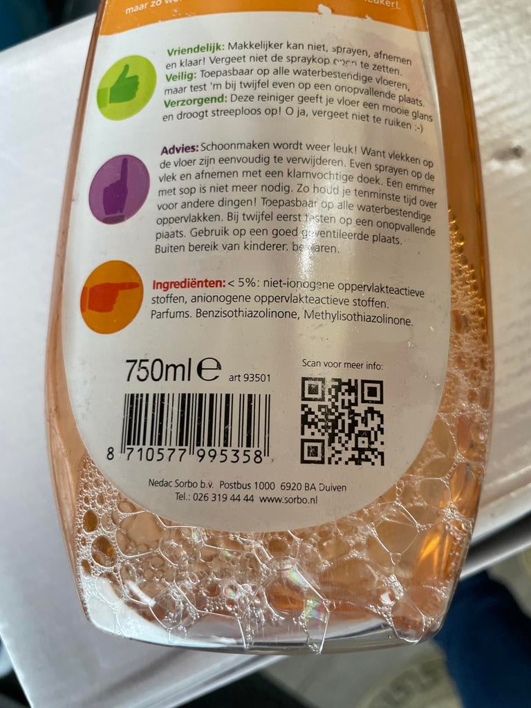 Sorbo Vloerreiniger 750ml 5 flessen, Huis en Inrichting, Schoonmaakartikelen, Ophalen of Verzenden, Schoonmaakmiddel