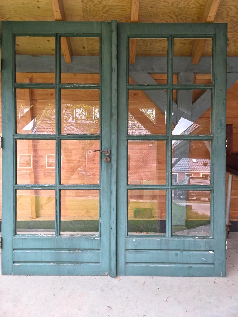 Tuindeuren merbau, Doe-het-zelf en Verbouw, Deuren en Horren, Ophalen, Gebruikt, 200 tot 215 cm, Glas