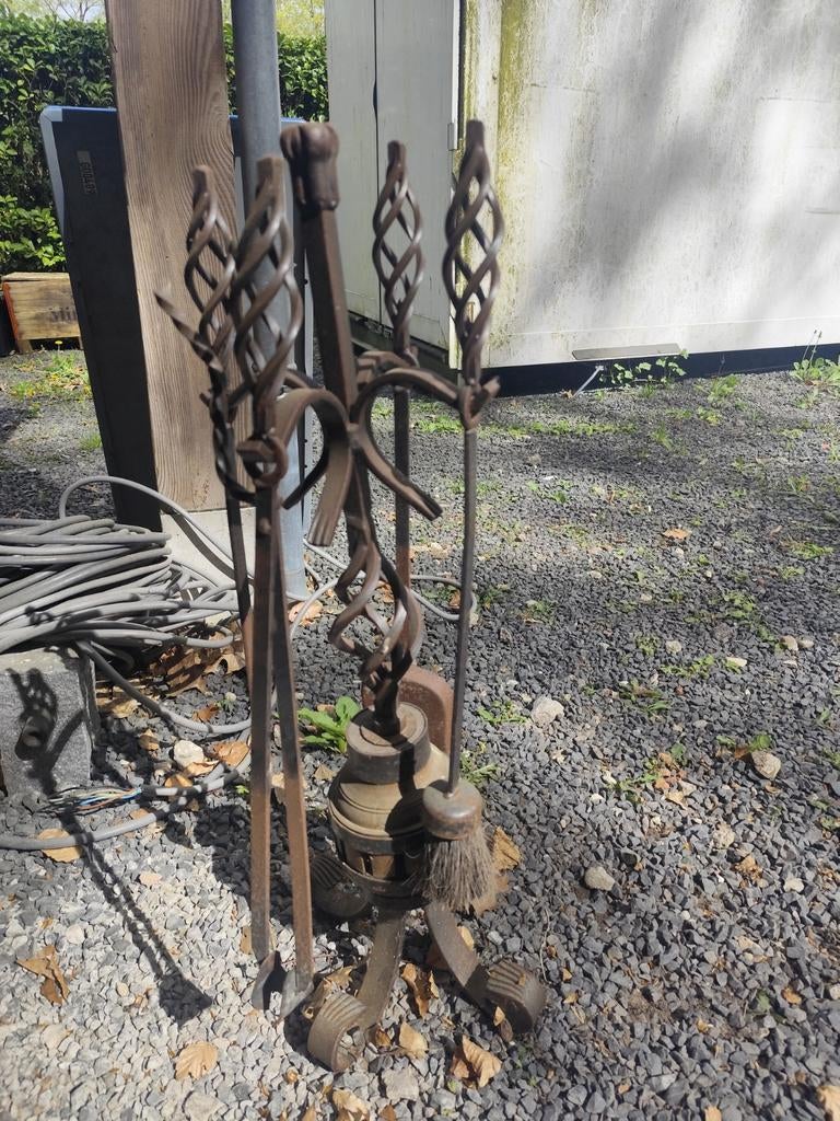 Vintage haardstel met 4 delen, Ophalen, Gebruikt, Houthaard