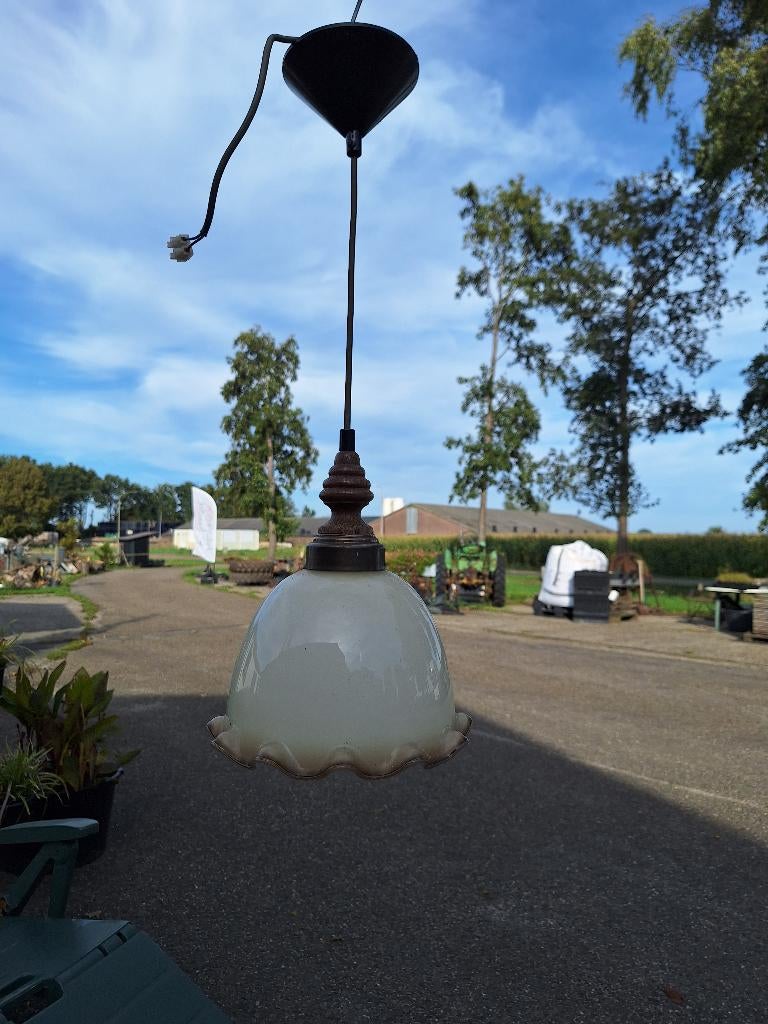 hanglamp, Huis en Inrichting, Lampen | Hanglampen, Ophalen, Zo goed als nieuw, Hanglamp met glazen kap, Minder dan 50 cm