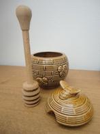 Aardewerk honingpotje met originele houten honinglepel, Ophalen of Verzenden