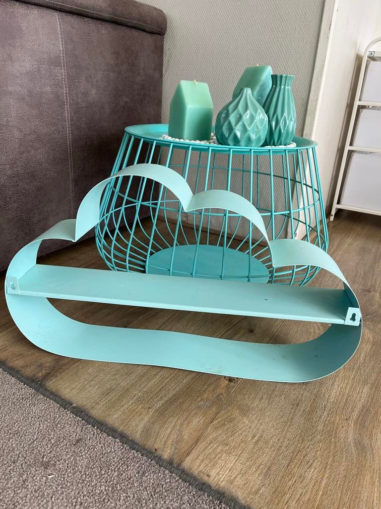 Wandplank wolk en bijzettafel in mintgroen, Ophalen of Verzenden, Gebruikt