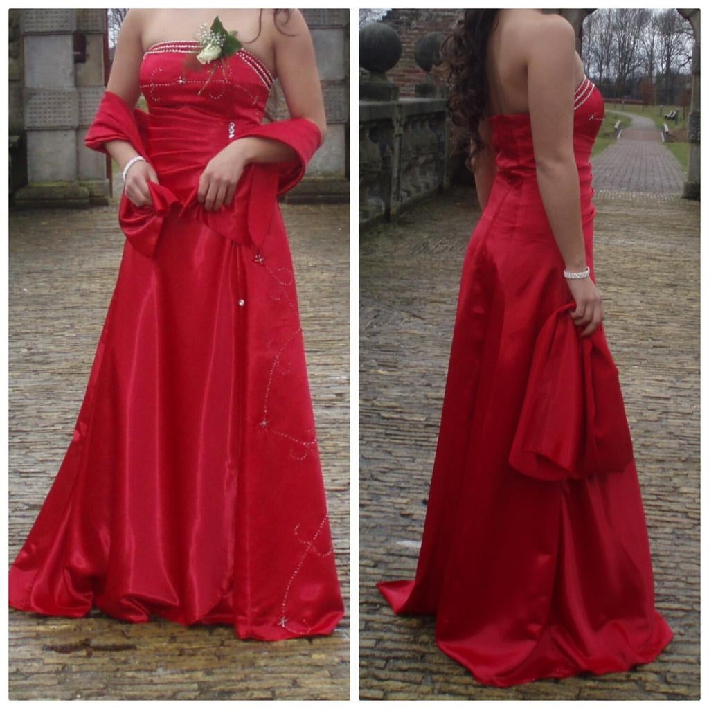 Galajurk rood maat 36 gala jurk feest jurken sjaal tas, Galajurk, Verzenden, Maat 36 (S), Gedragen